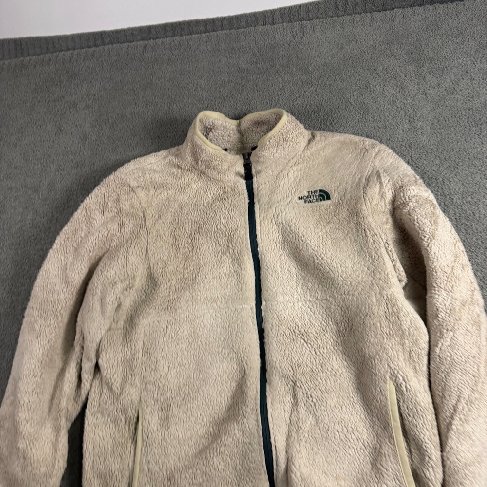 The North Face Womens Full Zip Fleece Jacket Cream Beige Mock Neck Medium